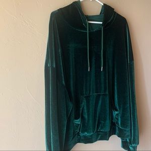 Plus Size Green Stretch Velvety Hoodie
